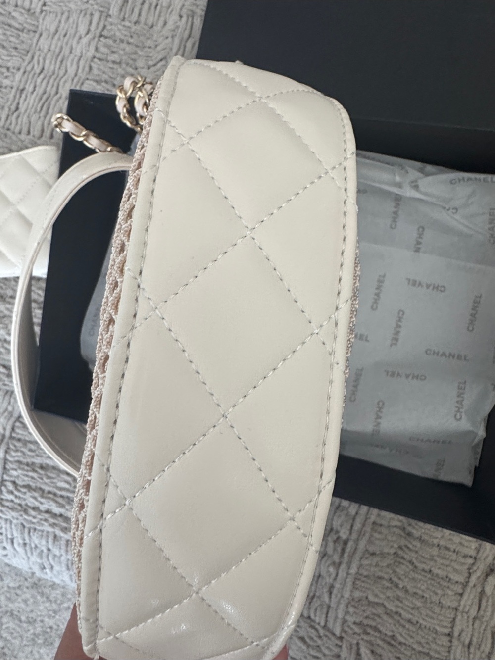 GWP Beige Mesh Half-Moon Chain Shoulder Bag - Picture 7 of 9